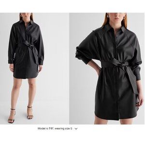 Express Womens Large Faux Leather Boyfriend Mini Portofino Shirt Dress Oversized